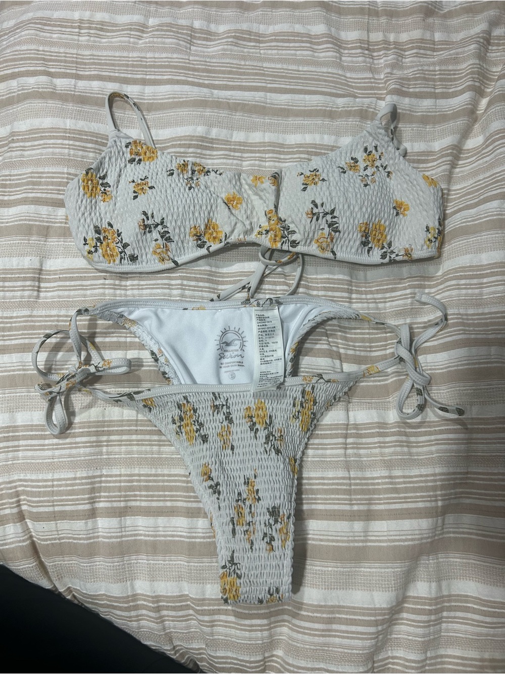 Hollister White and Yellow Floral Smocked Bikini Set